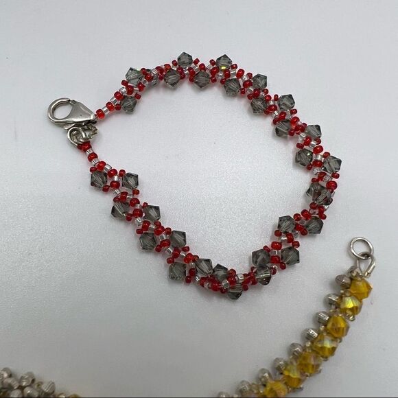 Set of 3 Dainty Crystal-Like Twisted Beaded Bracelets 925 Clasp - Picture 10 of 10